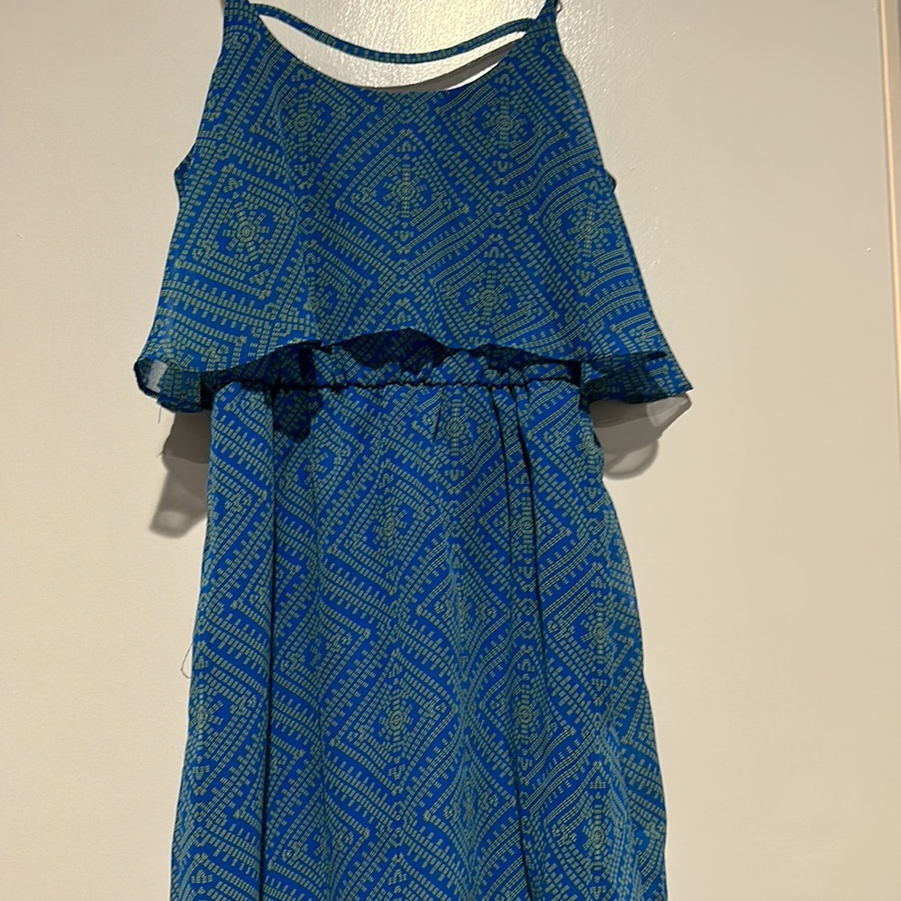 Patterned Blue Dress with Pockets